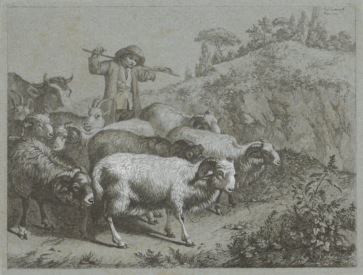 Herde med baggar, getter och ko Shepherd Scenes (serietitel) av Francesco Londonio