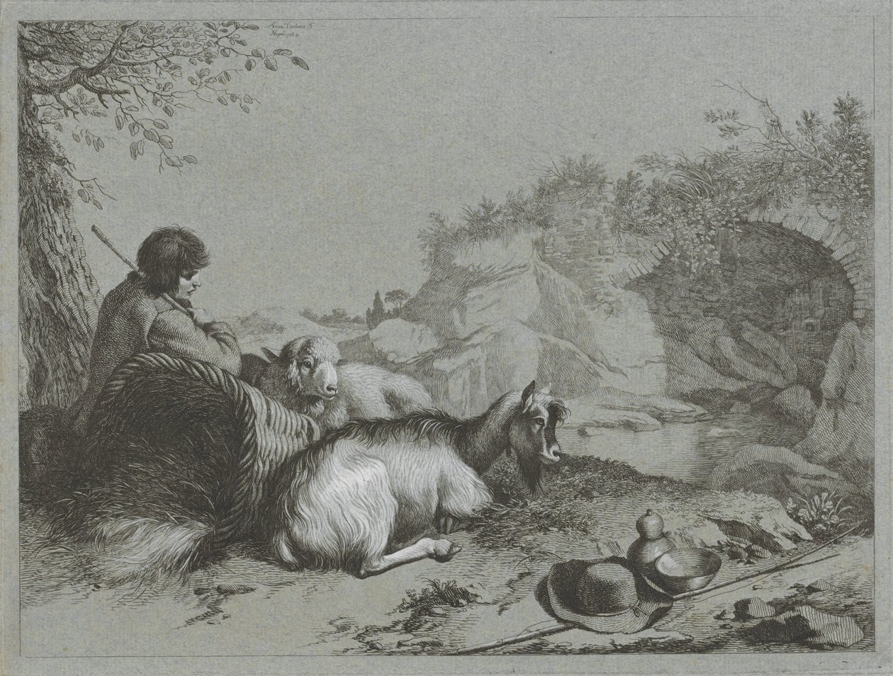Herde med får och get Shepherd-scener (serietitel) av Francesco Londonio