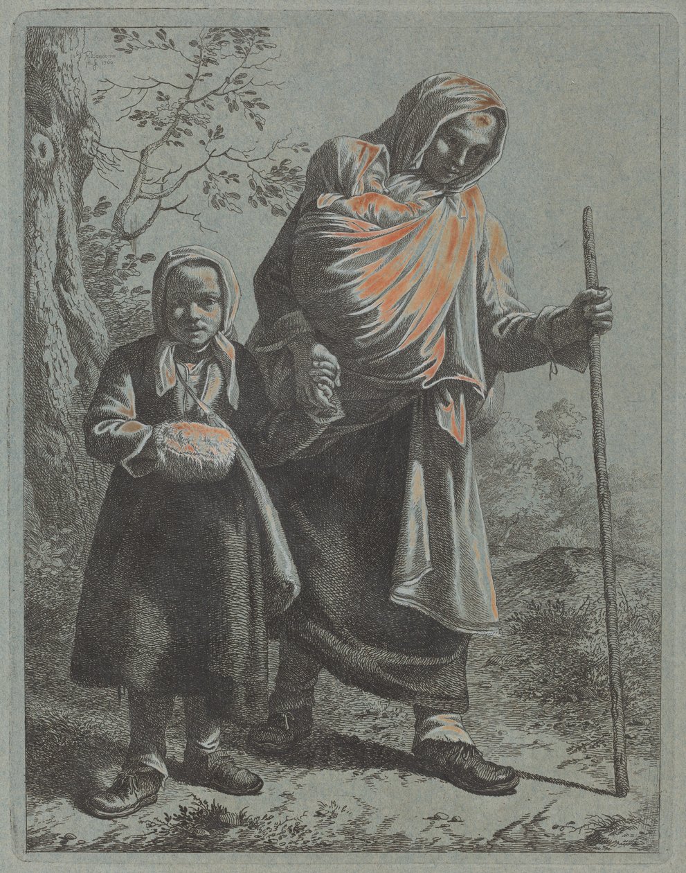 Bondekvinna med bebis och liten flicka, 17601764. av Francesco Londonio