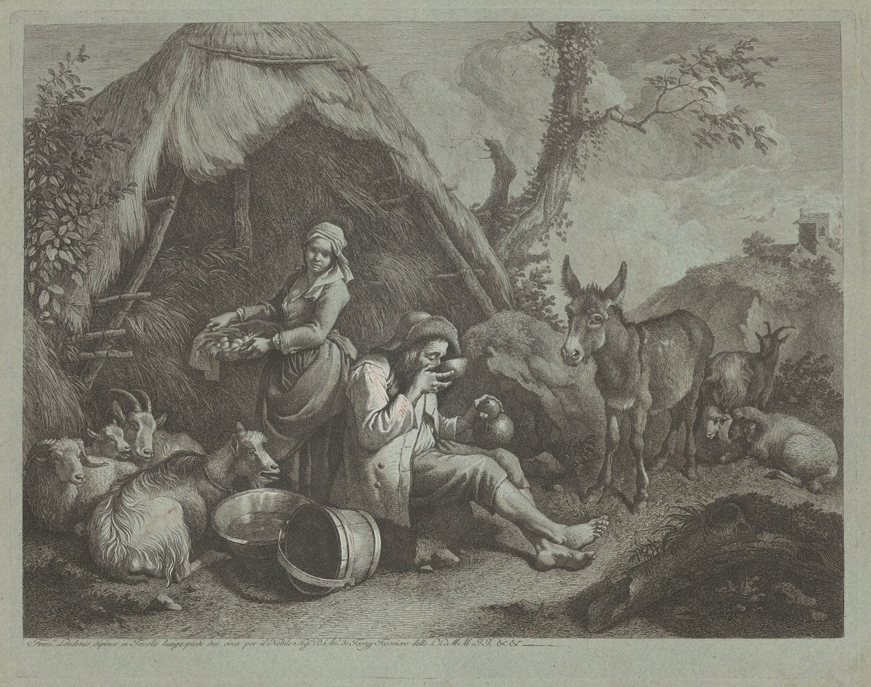 Sittande gammal man och kvinna med en korg med ägg, 17591782. av Francesco Londonio