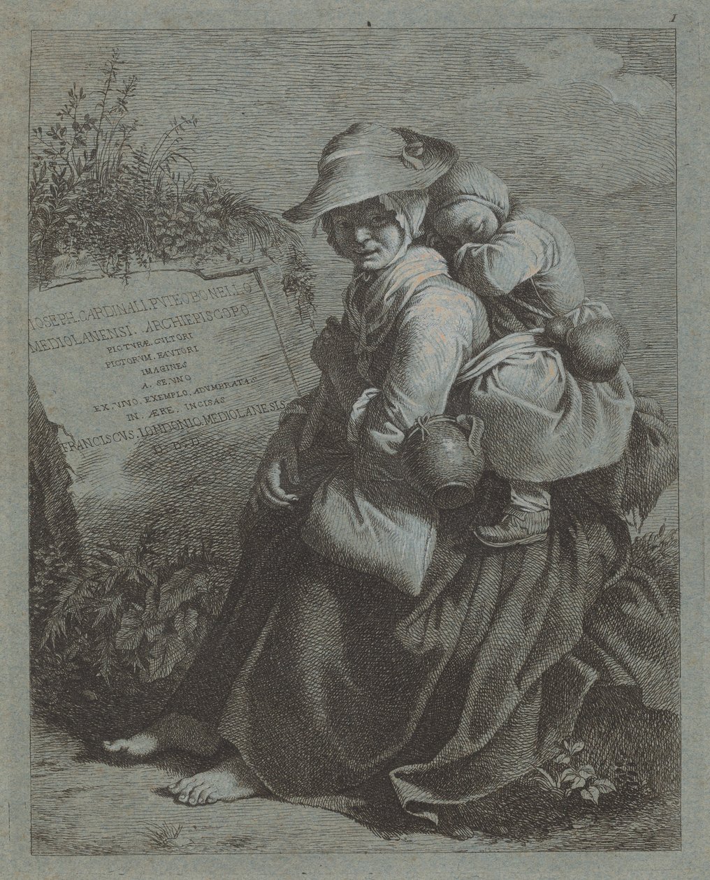 Sittande bondkvinna med sovande barn, 17581759. av Francesco Londonio