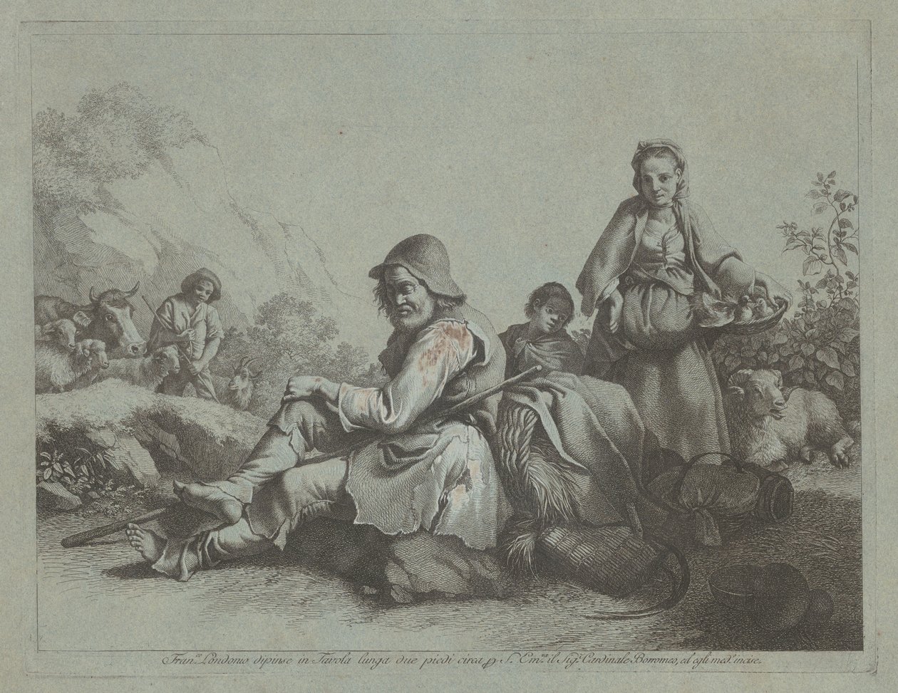 Sittande herde och en bondkvinna med en korg, 17591782. av Francesco Londonio