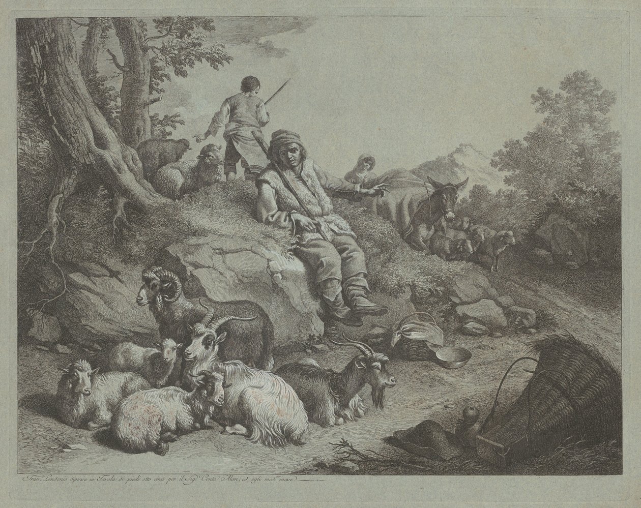 Sittande herde före en flock getter, efter 1766. av Francesco Londonio