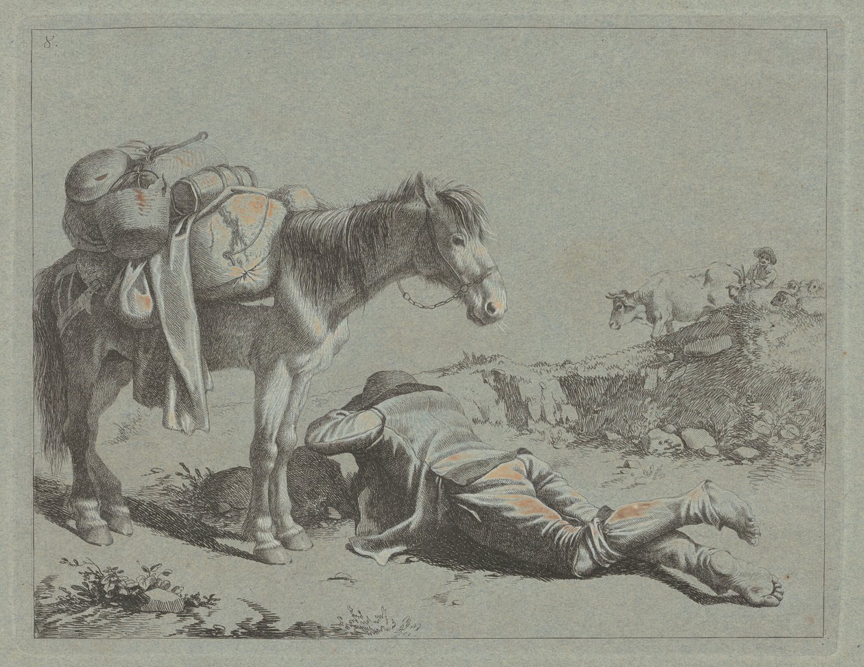 Shepherd in Repose near a Pack Horse, ca. 1762. av Francesco Londonio