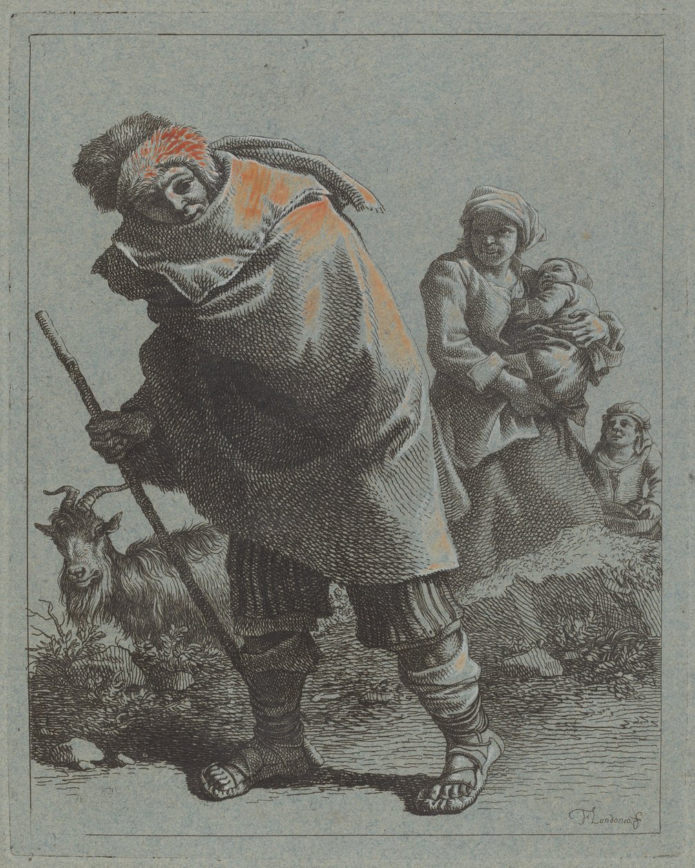 Herde med käpp och en bondkvinna med barn, 17581759. av Francesco Londonio