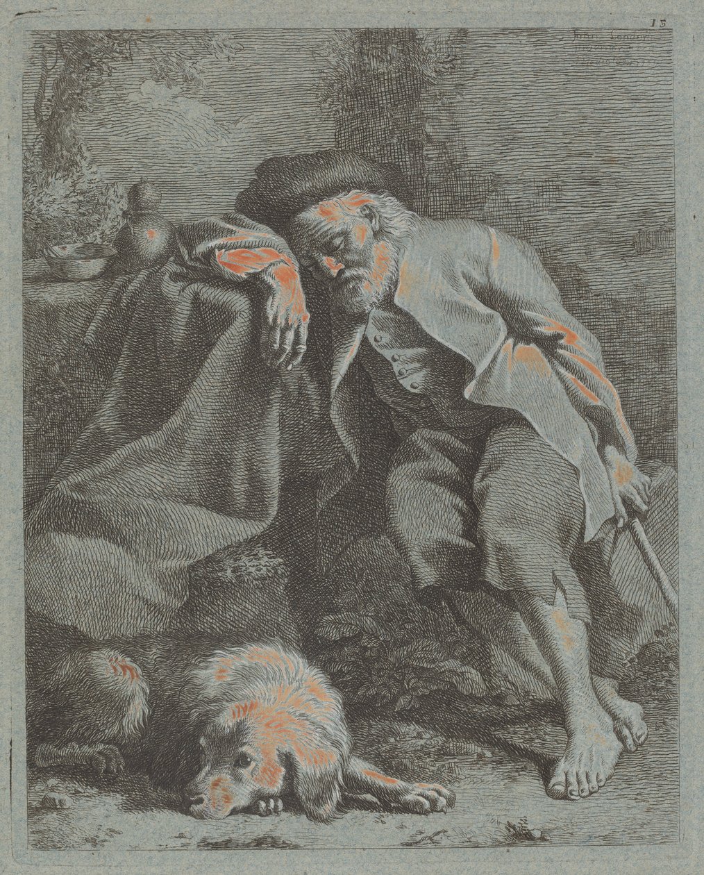 Sovande gammal man med hund, 1759. av Francesco Londonio