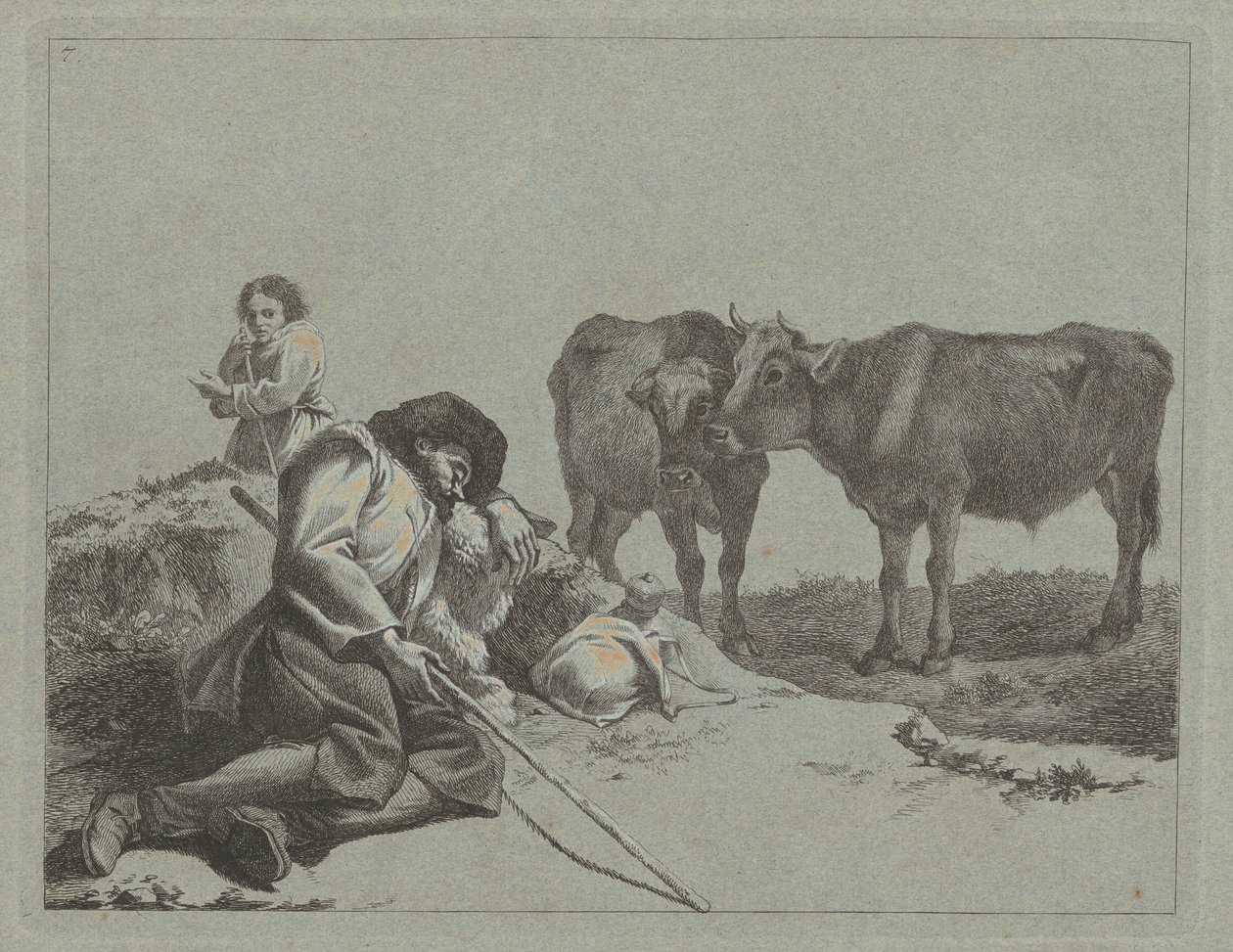 Sovande herde, två kalvar och en bondkvinna, 17621763. av Francesco Londonio