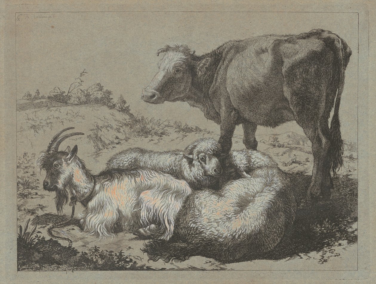 Stående oxe, två får och en get, ca. 1762. av Francesco Londonio