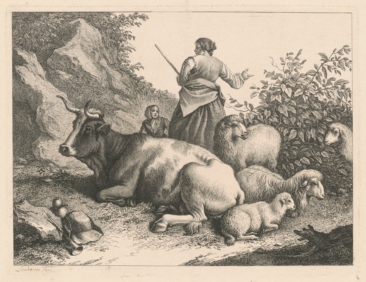 Stående herdinna med ett barn, efter 1776. av Francesco Londonio