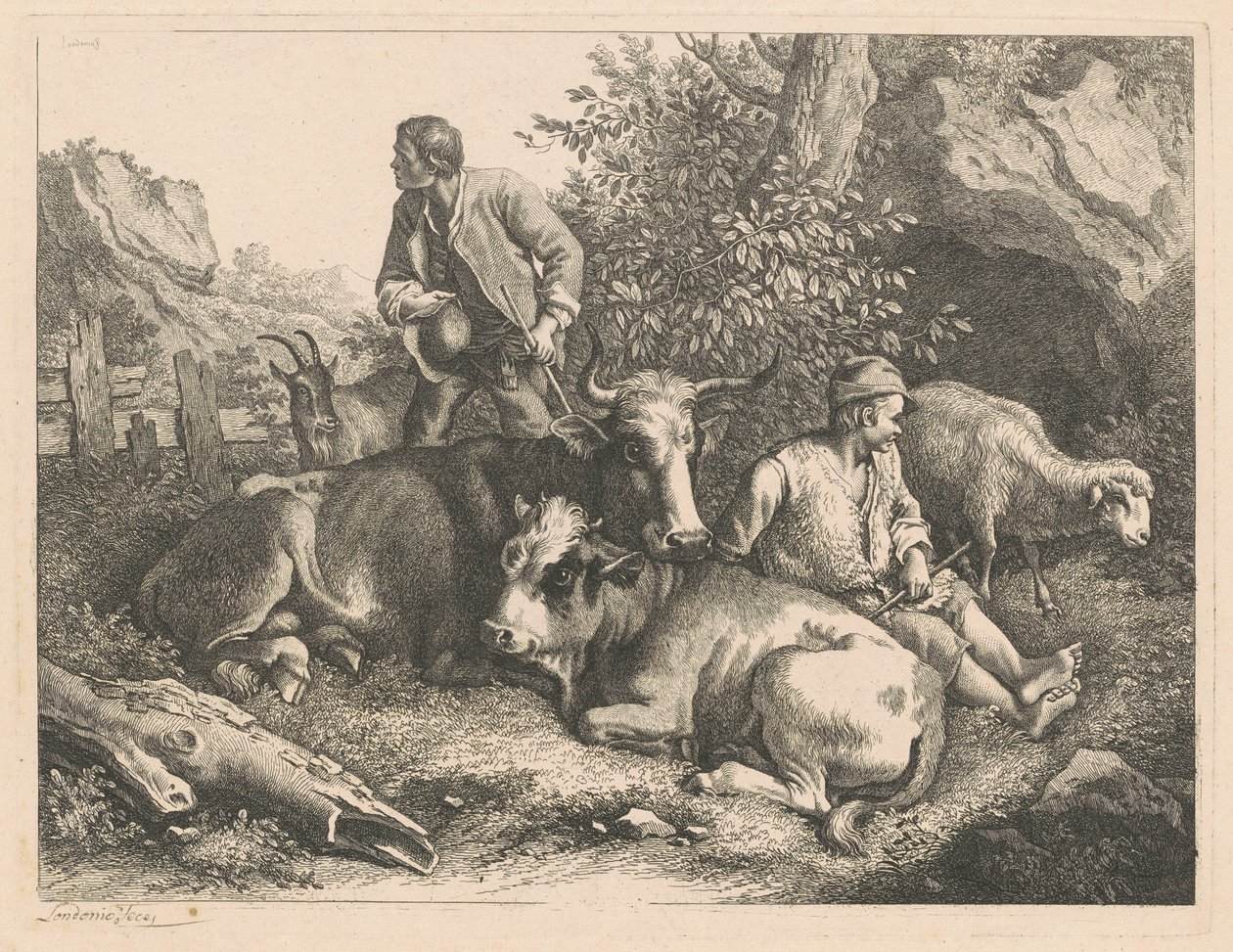 Två herdar med ko och kalv, efter 1776. av Francesco Londonio