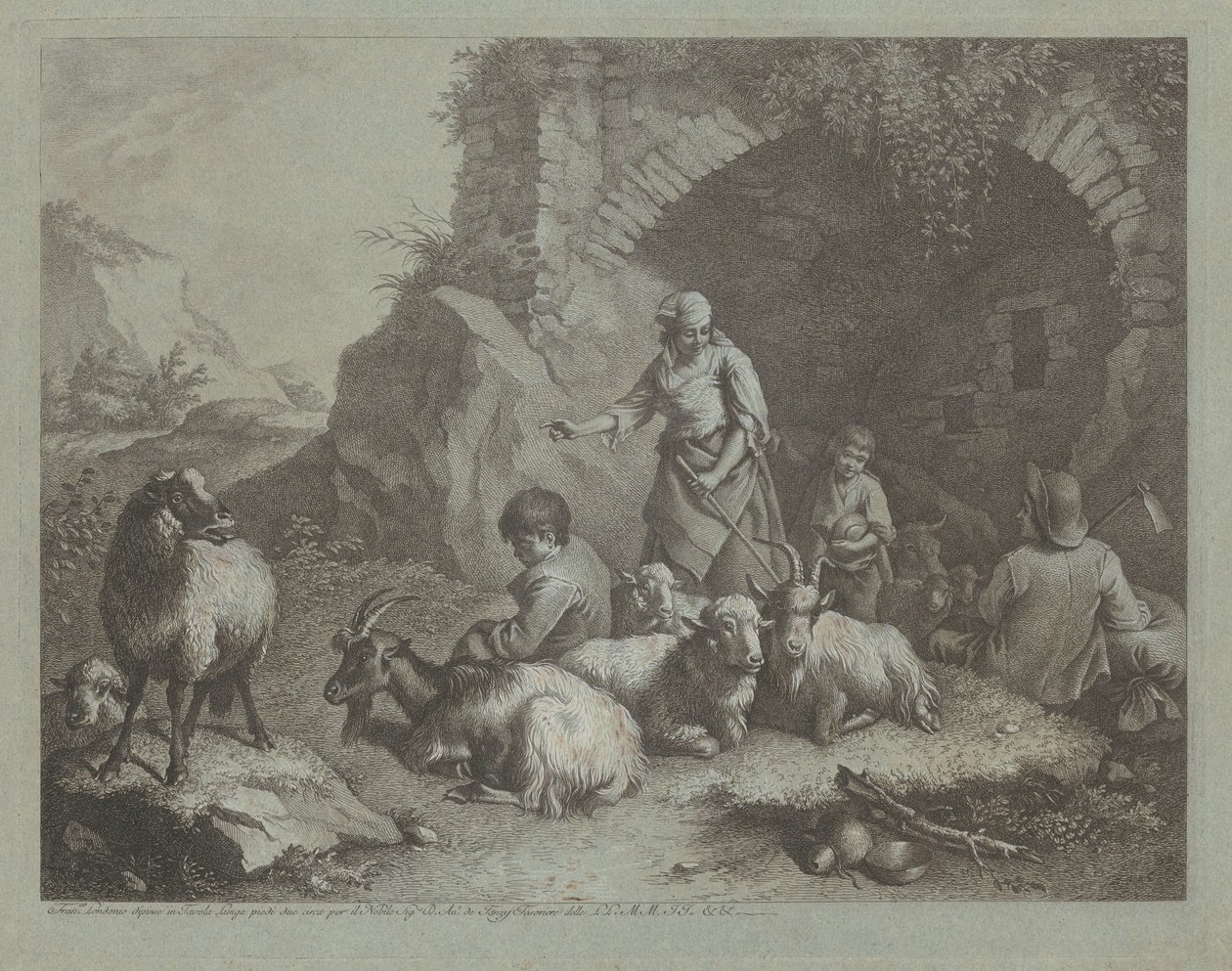 Kvinna, herdepojkar och får nära en båge, 17591782. av Francesco Londonio