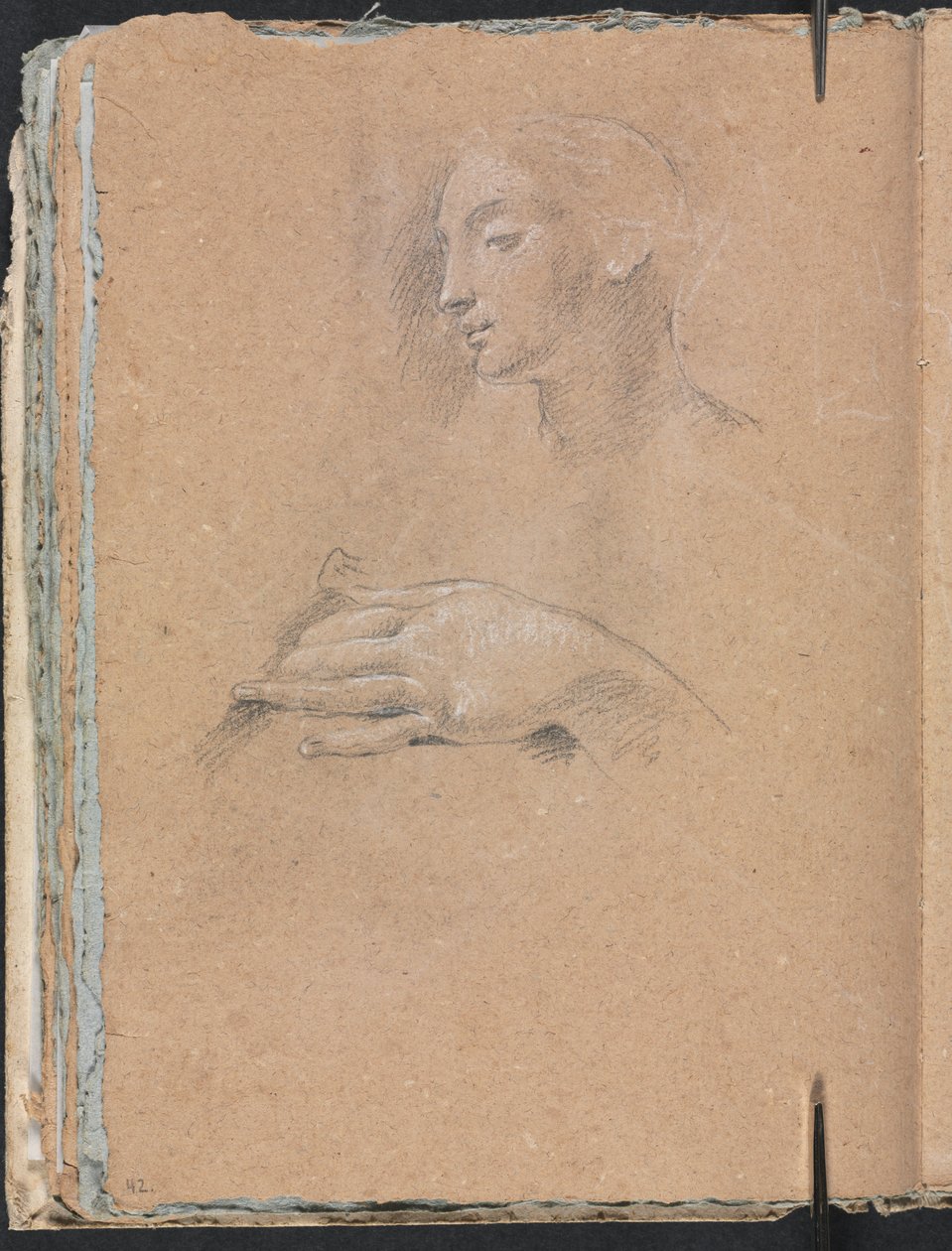Verona Skissbok: Kvinnligt huvud och vänster sida 42, 1760. av Francesco Lorenzi