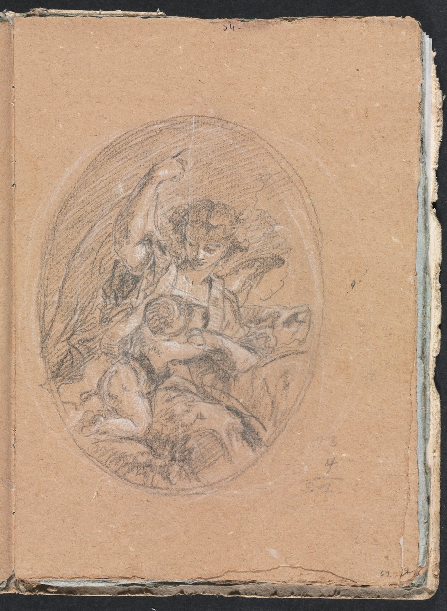 Verona Skissbok: Figur med barn på rundel sida 67, 1760. av Francesco Lorenzi