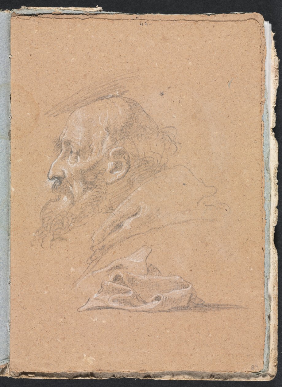 Verona Skissbok: Munk i profil med draperi sida 87, 1760. av Francesco Lorenzi