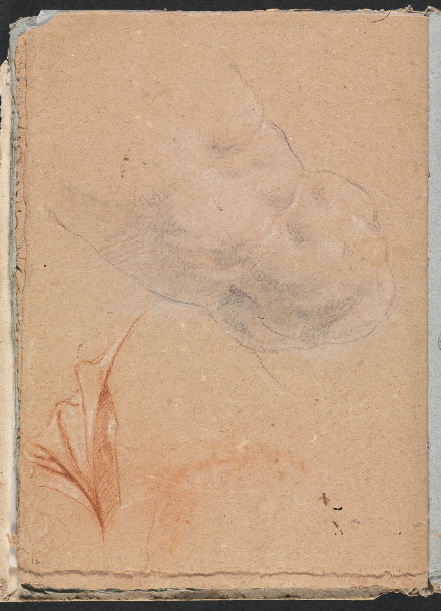 Verona Skissbok: Naken manlig torso med draperi sida 16, 1760. av Francesco Lorenzi
