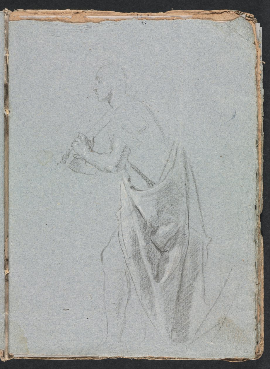 Verona Skissbok: Stående hane med draperi sida 19, 1760. av Francesco Lorenzi