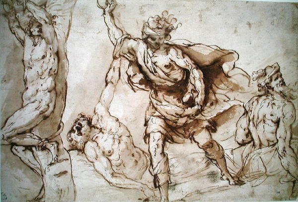 Studier til St. Sebastians martyrium og steningen af Skt. Stefan (w.c på papir) swed av Francesco Maffei