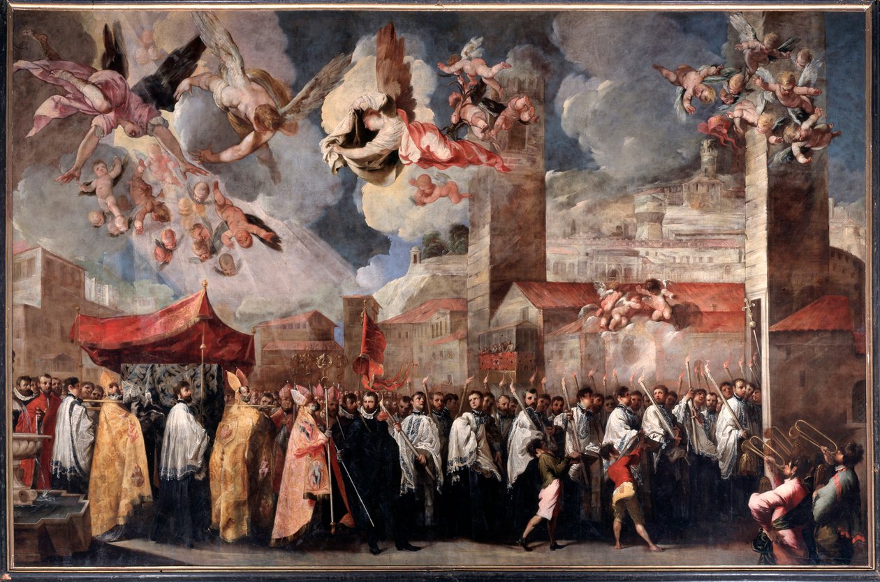 Översättning av kropparna av St Dominator, St Paul och St Anastasius biskopar av Brescia (målning, cirka 1645-1646) av Francesco Maffei