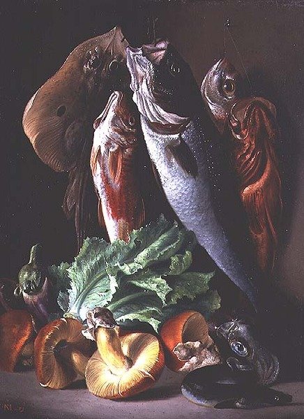 Stilleben med fisk av Francesco Malacrea