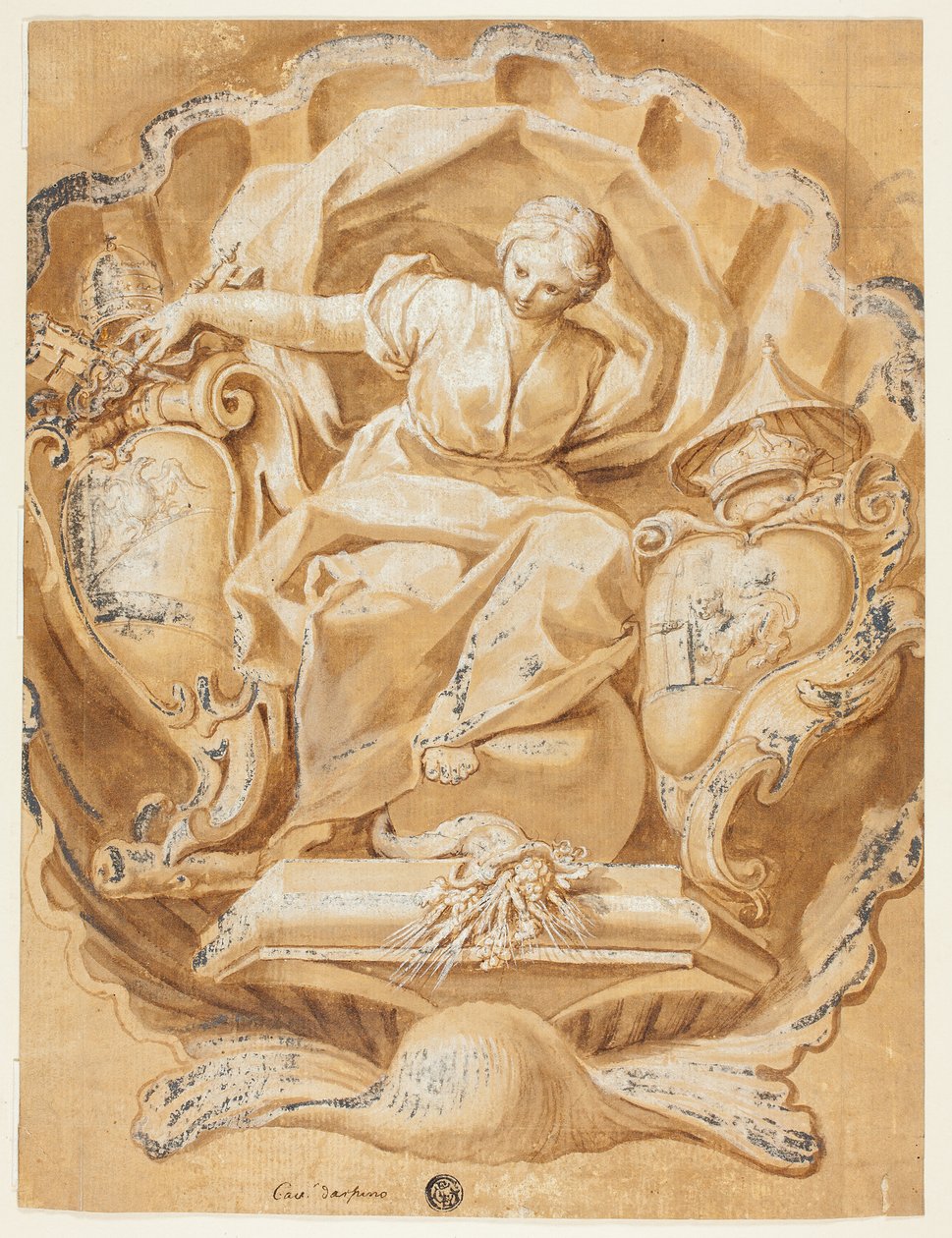 Allegorisk figur med vapen av Alexander VIII (Ottoboni) och vapen av påvedömet av Francesco Mancini