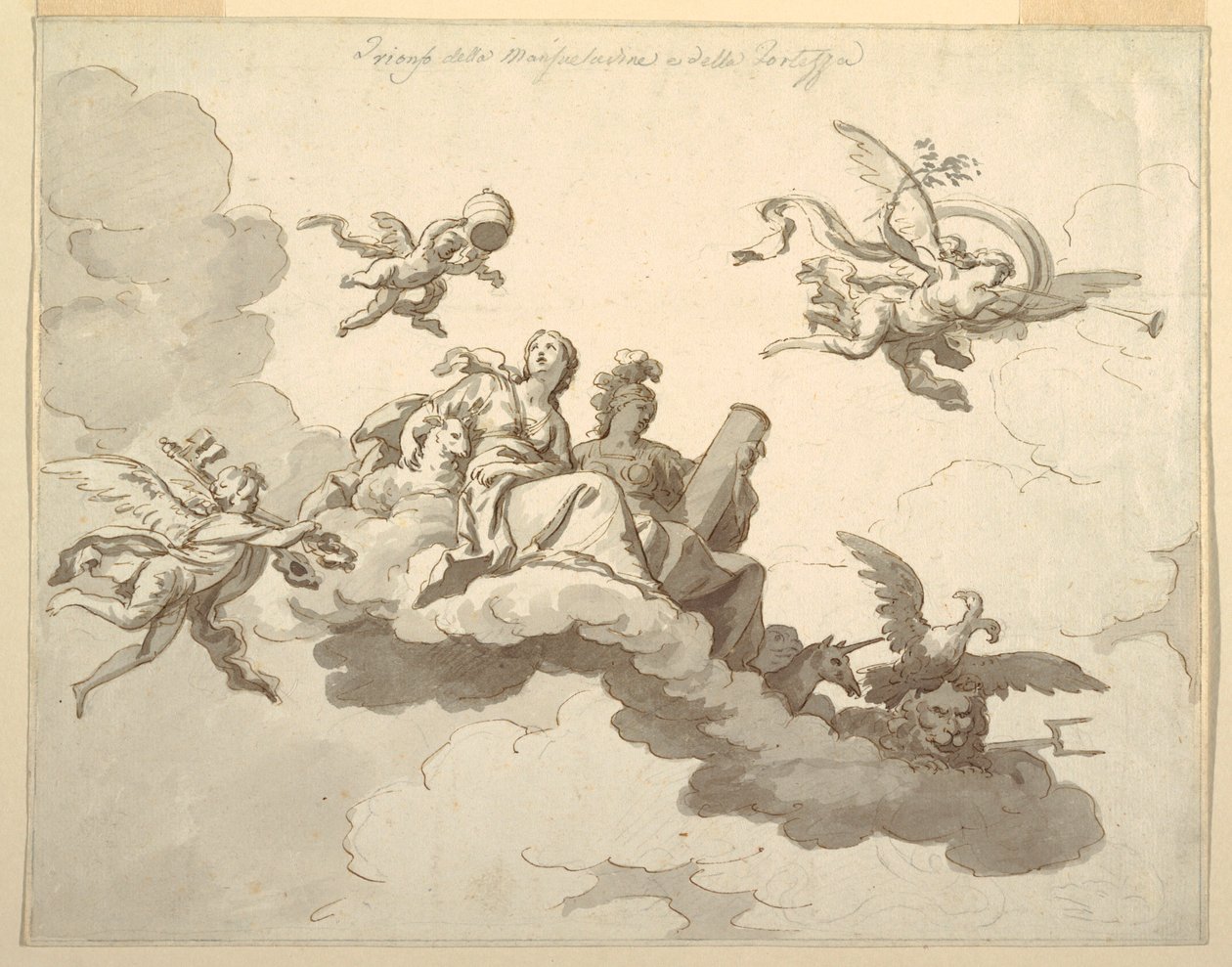 Teckning, Förslag till takmålning: Ödmjukhetens och styrkans triumf, ca 1780 av Francesco Manno