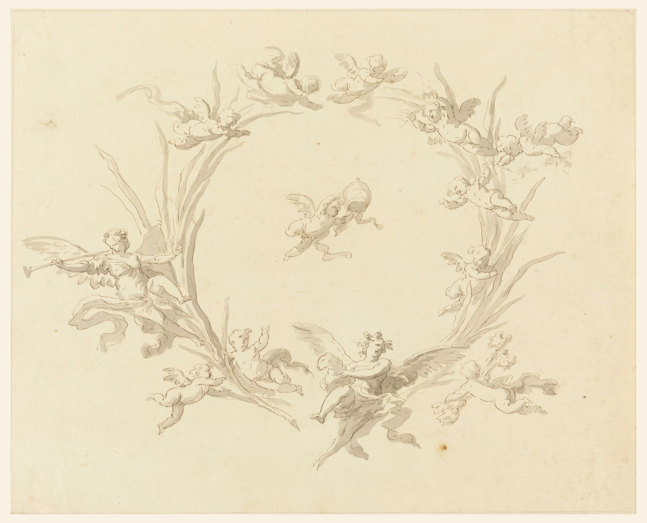 Teckning, Studie till freskdekoration, Quirinalpalatset, Rom, 1815-16 av Francesco Manno