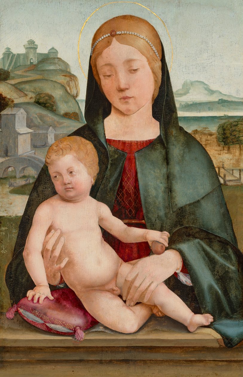 Madonna med barn i ett landskap av Francesco Marmitta