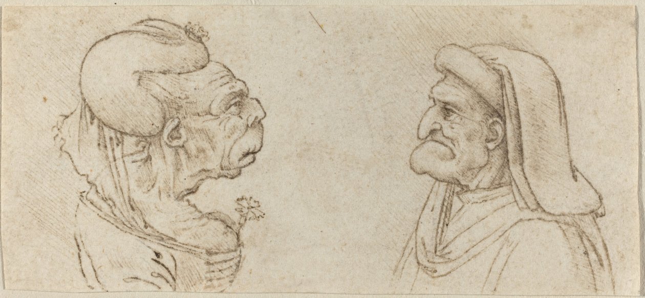 Två groteska huvuden av Francesco Melzi after Leonardo da Vinci