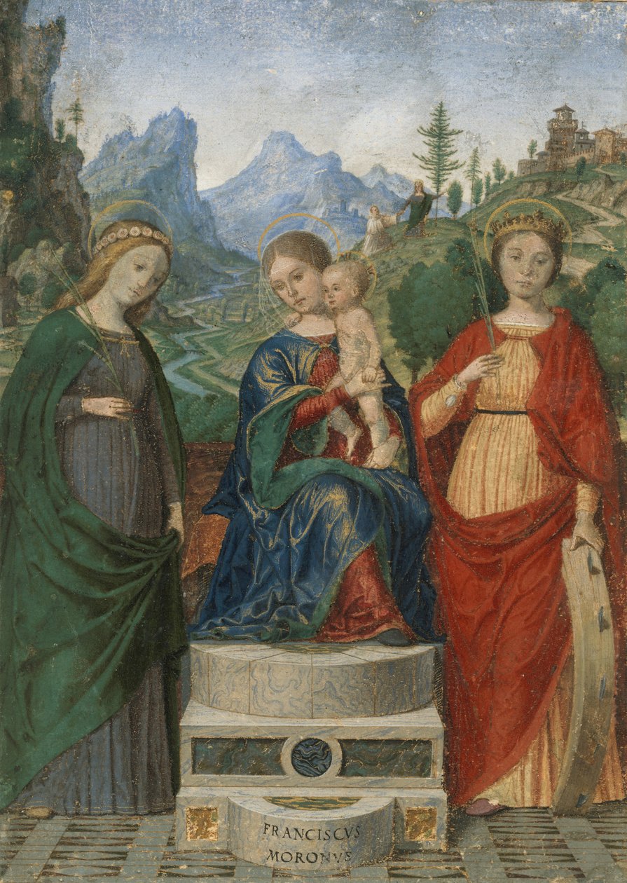 Jungfru och barn tronade mellan de heliga Cecilia och Katarina av Alexandria, ca. 1510-15. av Francesco Morone