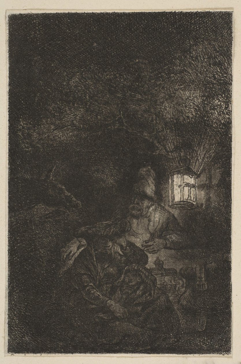 The Rest on the Flight into Egypt: A Night Piece omvänd kopia, sent 1700-mitten av 1800-talet. av Francesco Novelli