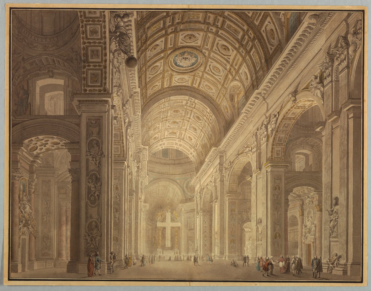 Teckning, Peterskyrkans interiör med belysning, före 1787 av Francesco Panini
