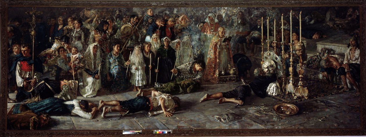 Il voto (Fete i hyllning till St Pantaleon 27 juli i Miglianico i Abruzzo, Italien) - olja på duk av Francesco Paolo Michetti