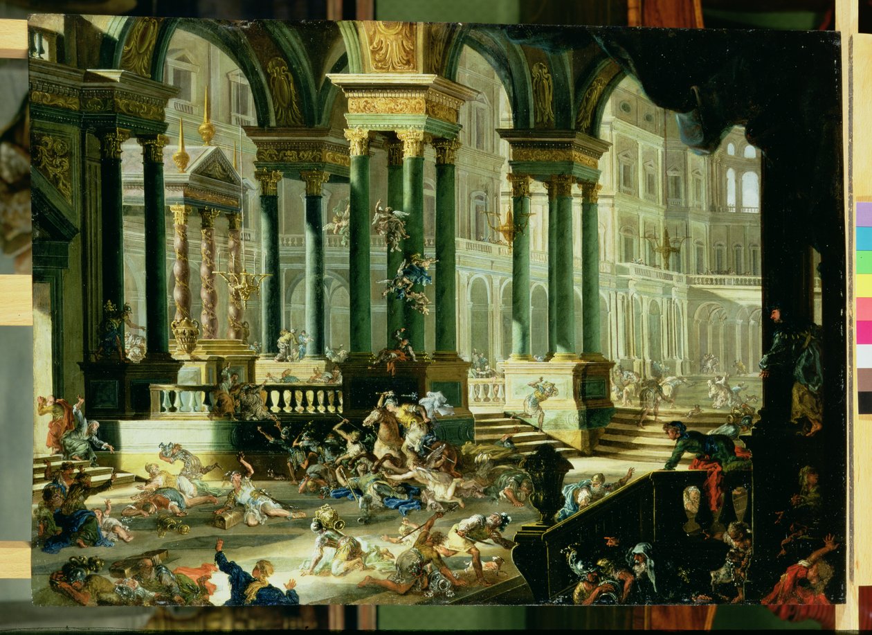Utvisning av Heliodorus från Salomos tempel (olja på koppar) av Francesco Peresi