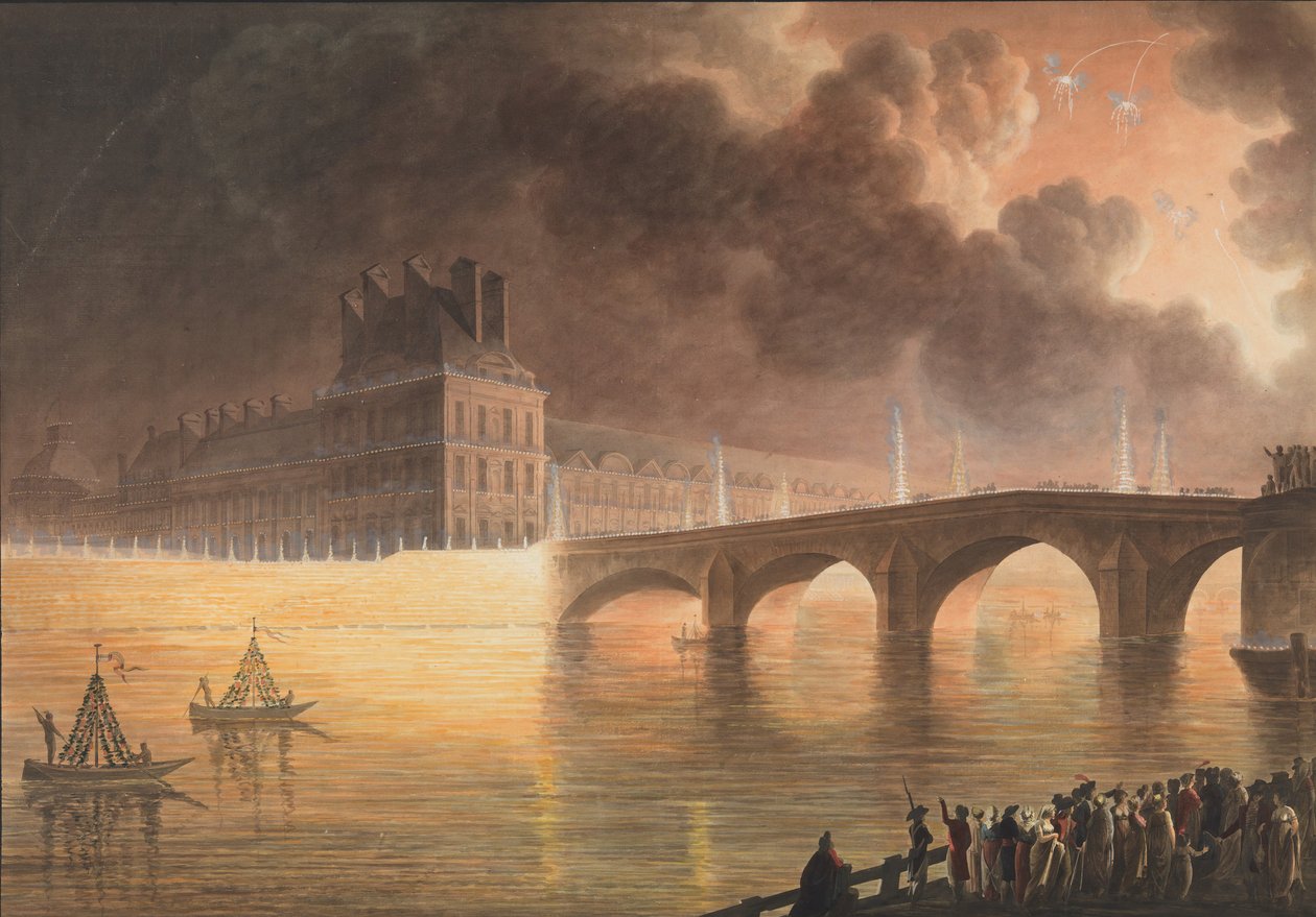 Högtid för allmän fred ges i Paris den 18 Brumaire. Kungliga bron, 1801-2 av Francesco Piranesi