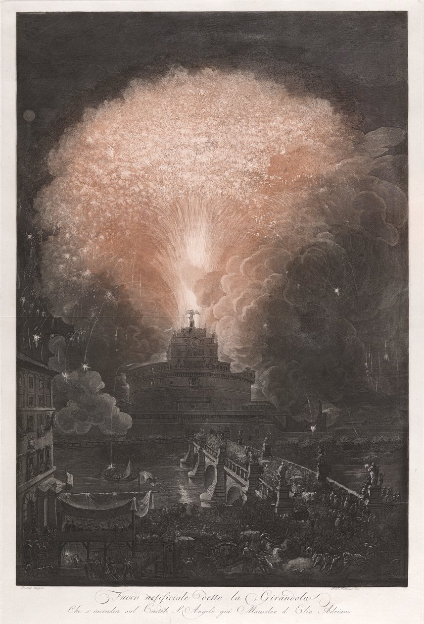 Konstgjord eld som kallas Pinwheel som s av Francesco Piranesi