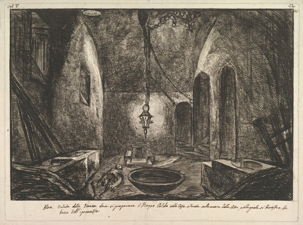Utsikt över Pompeji En annan utsikt över rummet där Bogno Caldo förbereddes. . . .n.d. av Francesco Piranesi