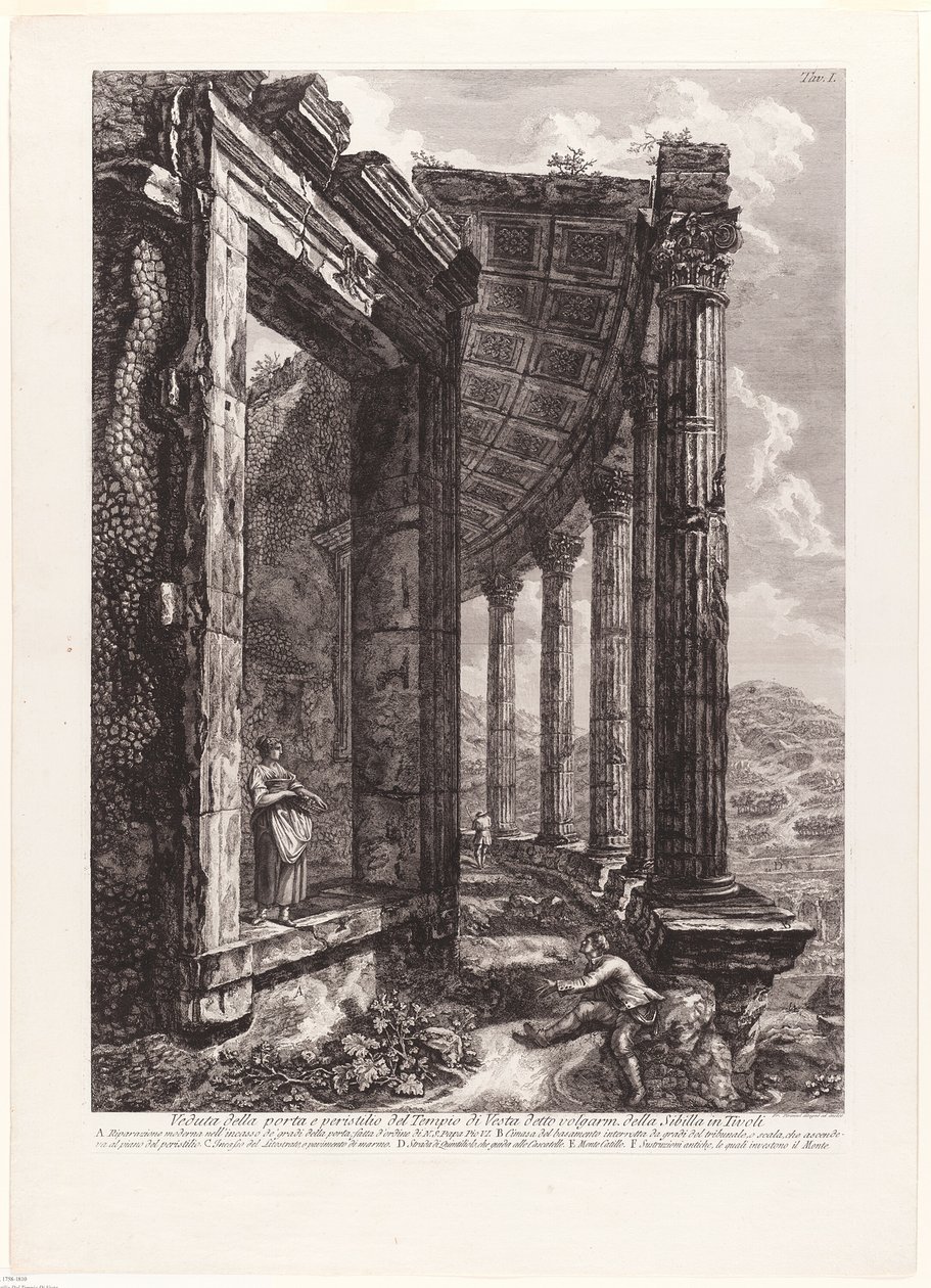 Utsikt över dörren och peristylen till Vestatemplet av Francesco Piranesi