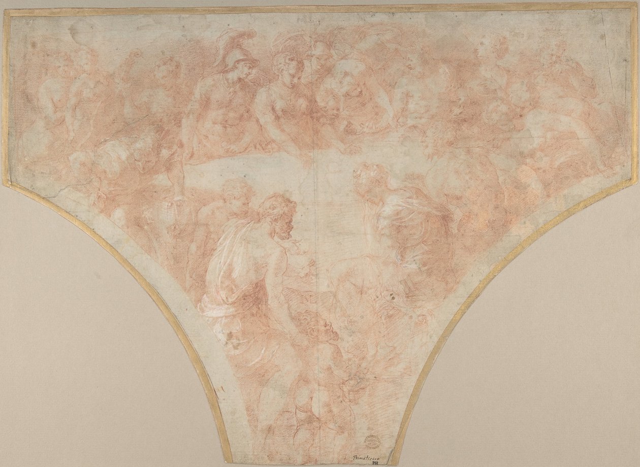 Discordens äpple kastat av Eris vid Peleus och Thetis bröllop: Study for Fresco..., 1504-70. av Francesco Primaticcio