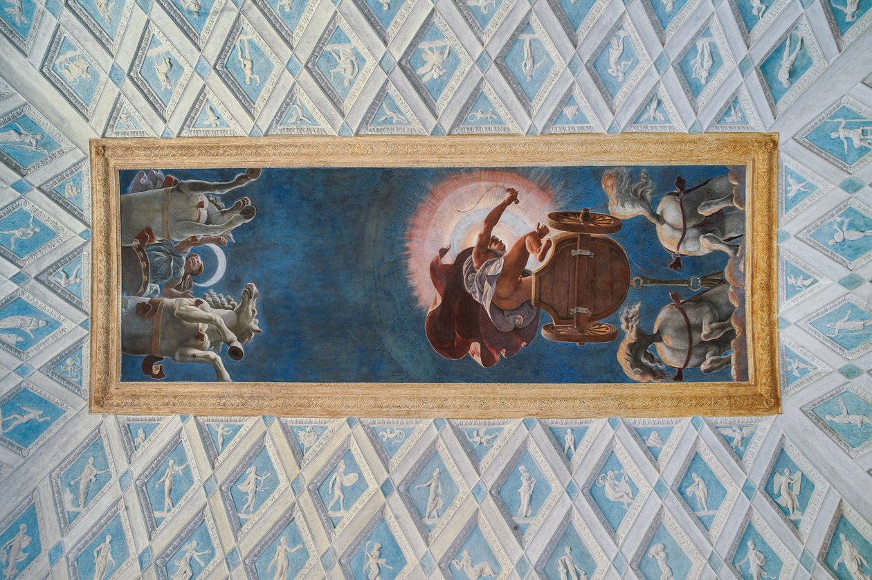 Solens och månens kammare (Camera del Sole e della Luna): solens och månens vagnar som drivs av Diana och Apollo av Francesco Primaticcio