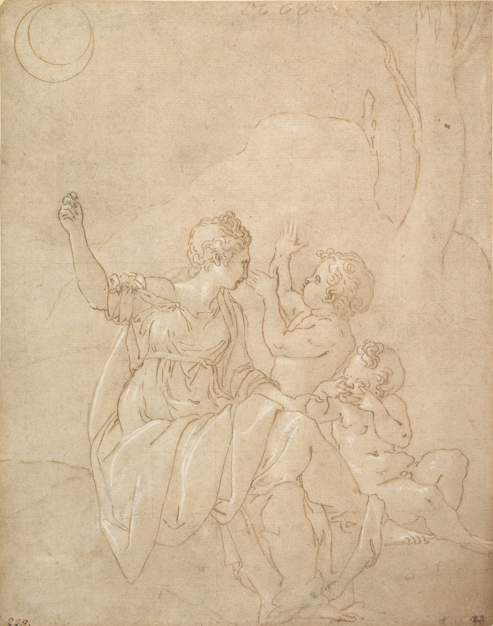 Klassisk kvinnlig figur Diana eller Venus med två spädbarn, ca. 1539-42. av Francesco Primaticcio