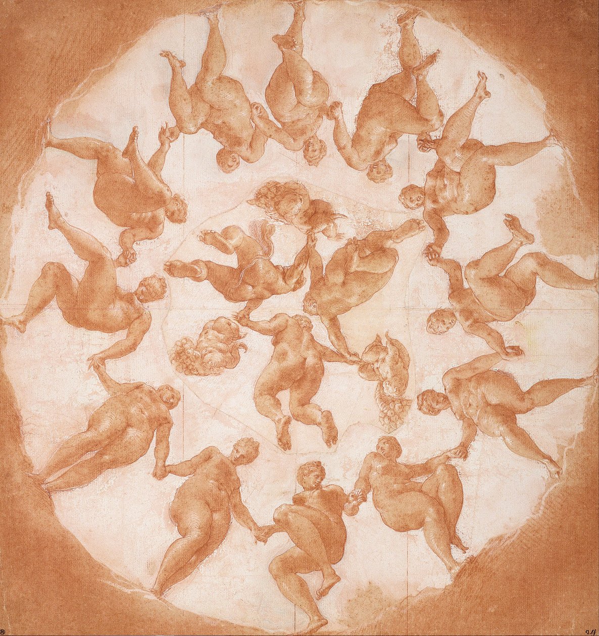 Timmarnas dans och tre putti med ymnighetshorn av Francesco Primaticcio