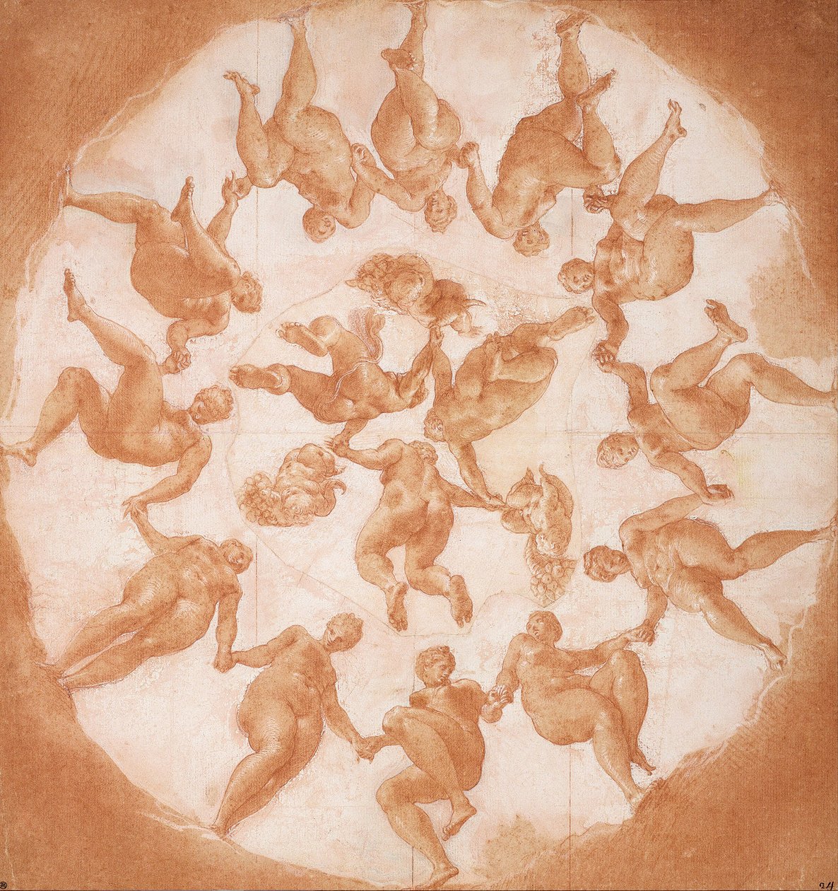 Timmarnas dans och tre putti med ymnighetshorn av Francesco Primaticcio