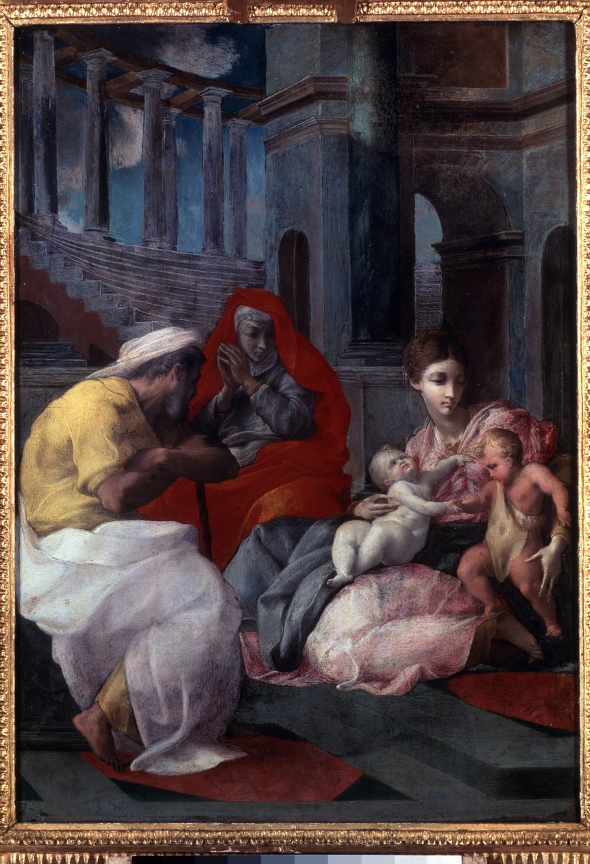 ""The Holy Family with Saint John the Baptist and Saint Elizabeth"" (The Holy Family with John the Baptist and Saint Elizabeth) Målning av Francesco Primaticcio, känd som Le Primatice (1504 - 1570) av Francesco Primaticcio