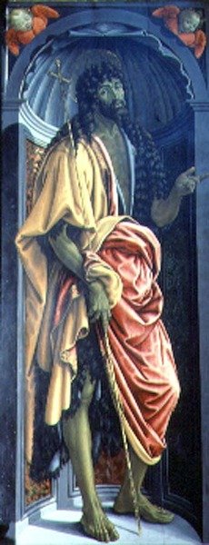 Johannes Döparen, sidopanel från sakramentslokalen, ca 1484-6 (tempera på panel) (detalj från 94757) av Francesco and Raffaello Botticini