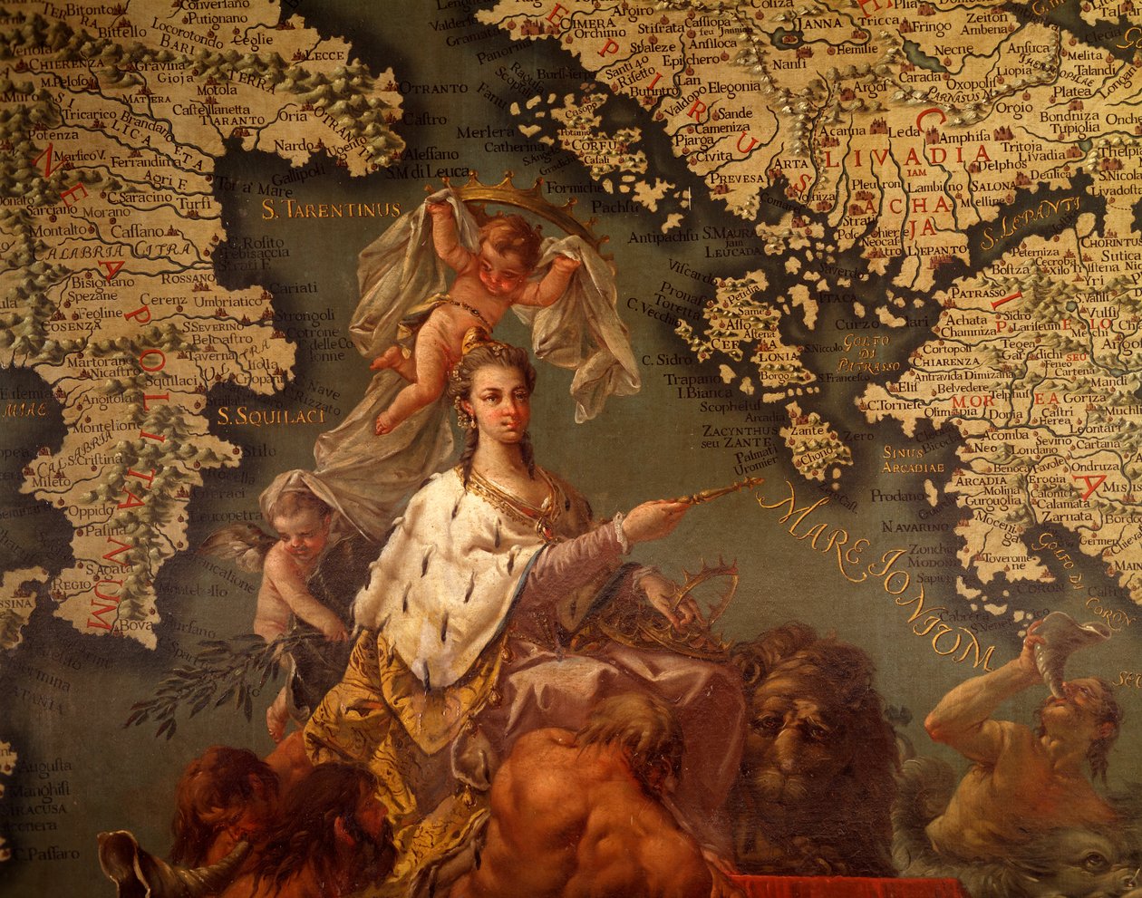 Venedig, drottning av Medelhavet, av Giambattista Ramusio (1485-1557) och Francesco Grisellini (1717-1787), Maps Room eller Scudo Room, Dogepalatset, Venedig (UNESCO:s världsarvslista av Francesco and Ramusio Giovan Battista Grisellini