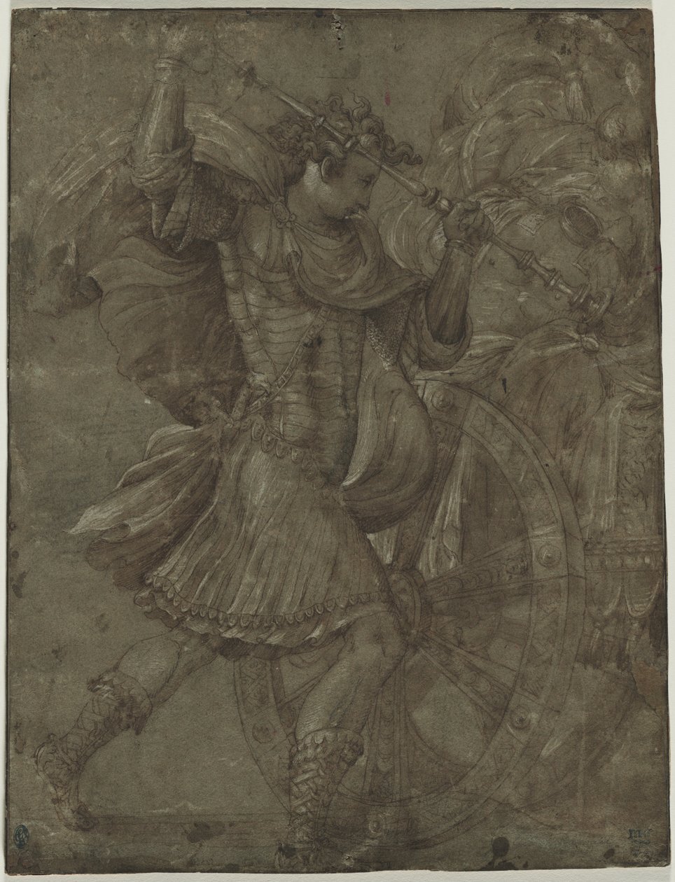 Man i rustning bredvid en vagn, ca. 1550. av Francesco de Rossi Salviati Cecchino