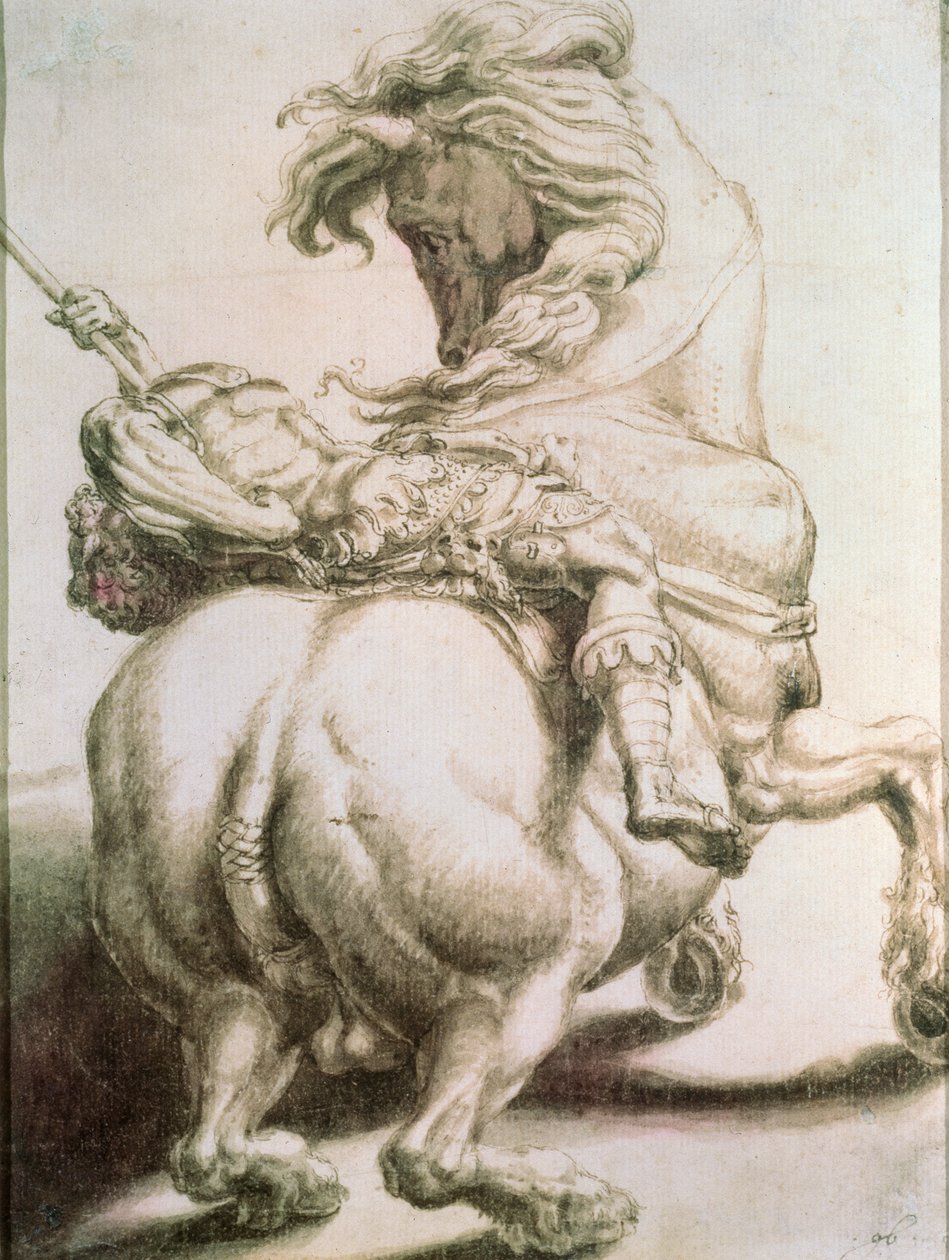 Ryttare genomborrad av ett spjut, 1500-talet av Francesco de Rossi Salviati Cecchino
