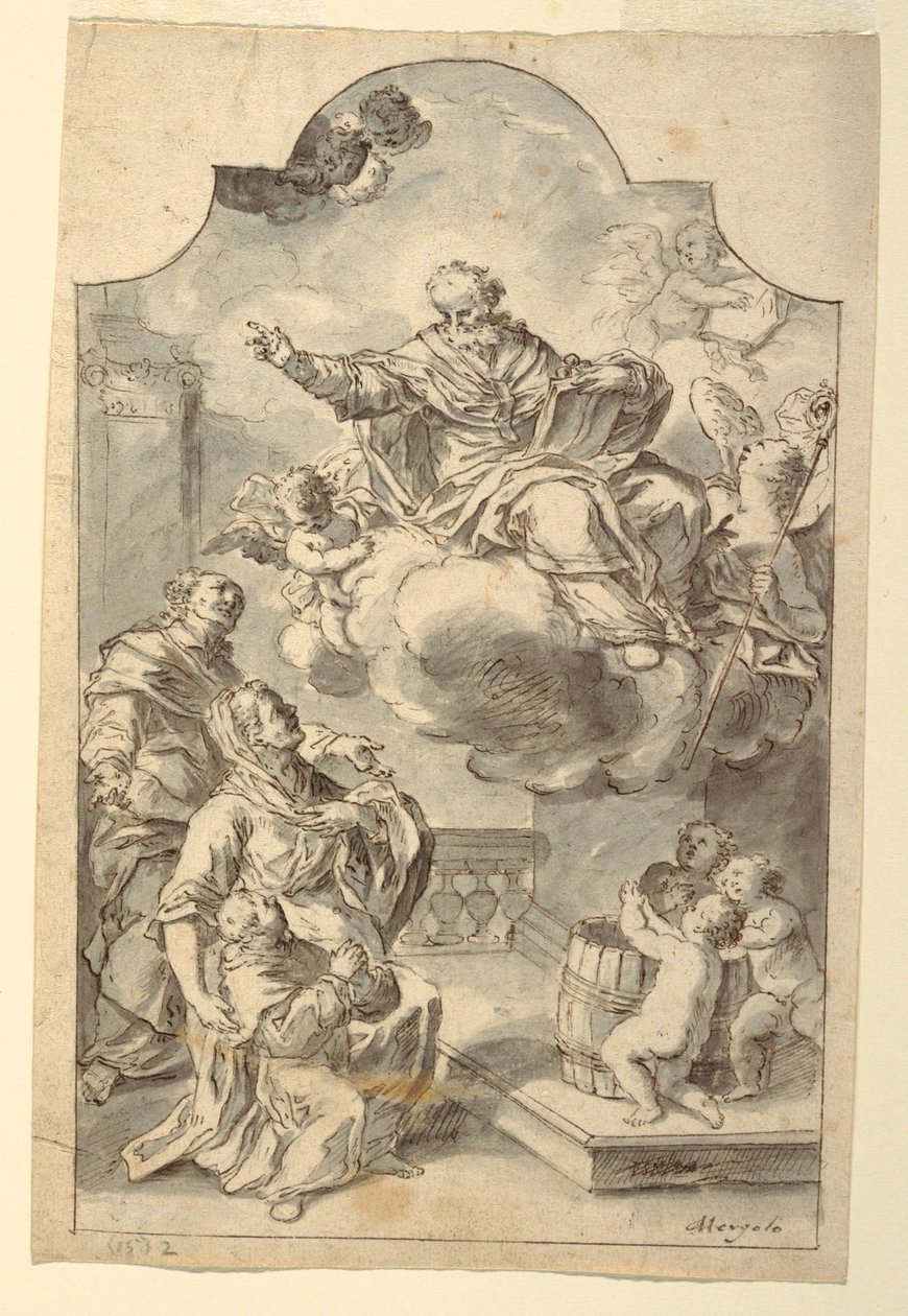 En votivbild av en pojke presenterad av sina föräldrar till St. Nicholas of Bari av Francesco Saverio Mergolo