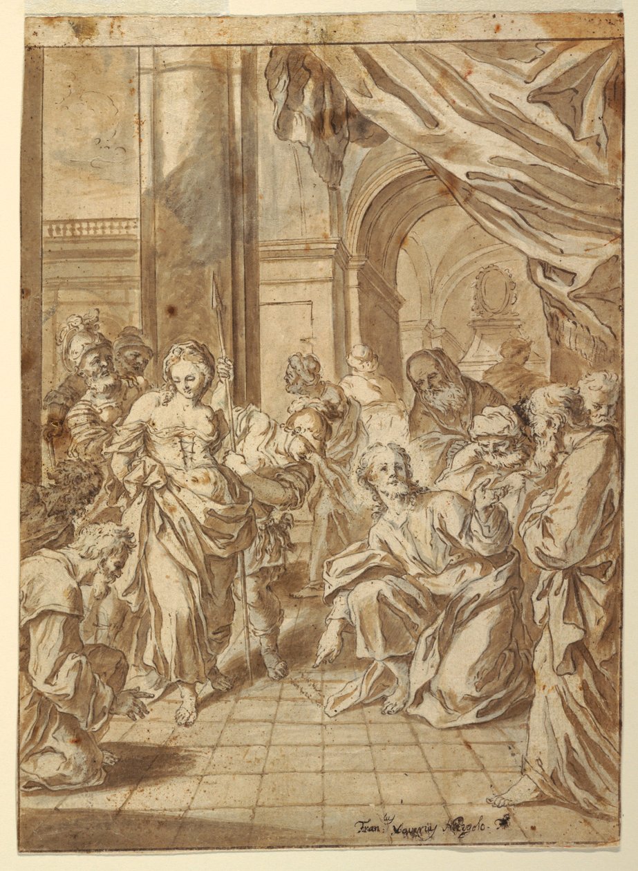 Teckning, Kristus och den äktenskapsbrytande kvinnan, 1750-60 av Francesco Saverio Mergolo