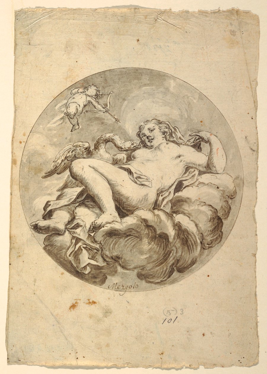 Ritning, Projekt till takfresk: Leda och svanen, ca 1775 av Francesco Saverio Mergolo